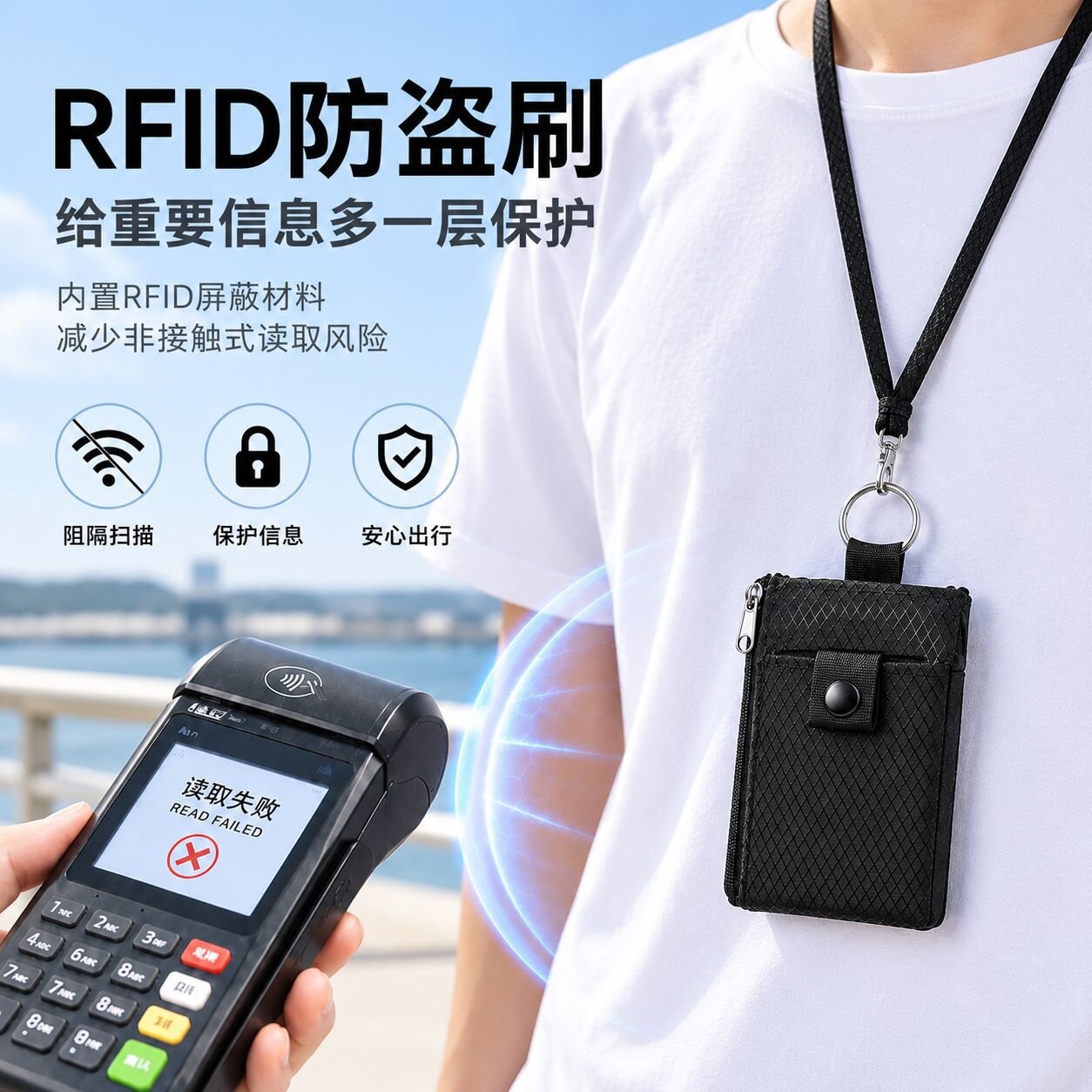 跨境新款多功能卡包钥匙链RFID防盗刷超薄迷你钱包小巧卡套可挂脖