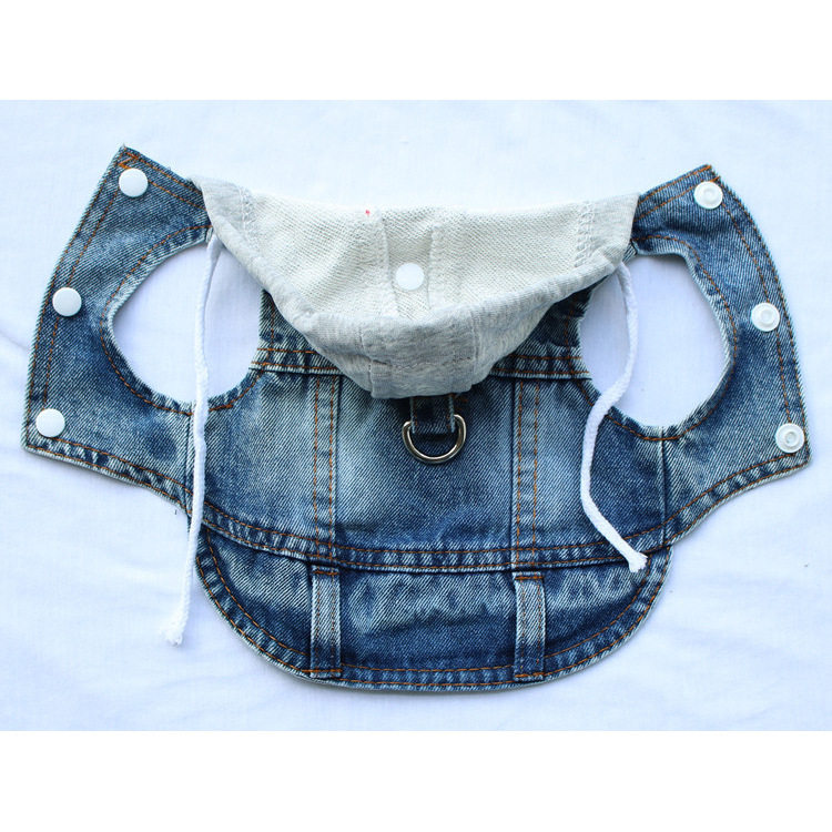 跨境宠物衣服可牵引牛仔马甲狗服装新品小型犬狗衣服连帽外套外贸