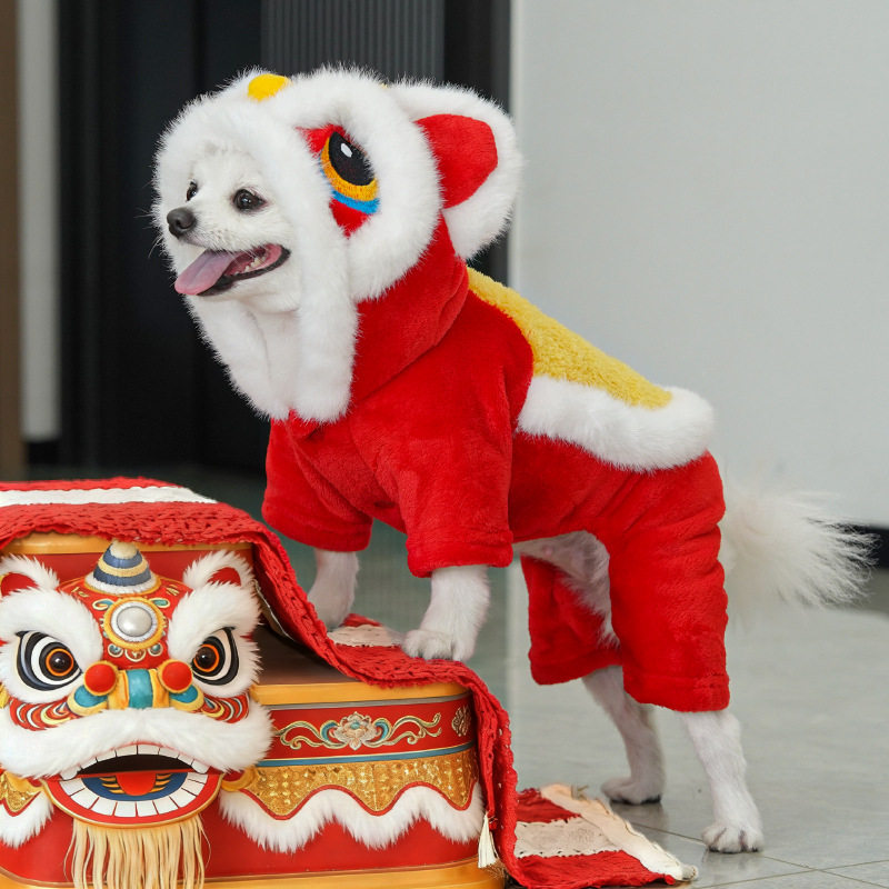 新年宠物舞狮变身装刺绣狗狗猫咪过年衣服秋冬用品比熊泰迪犬可爱