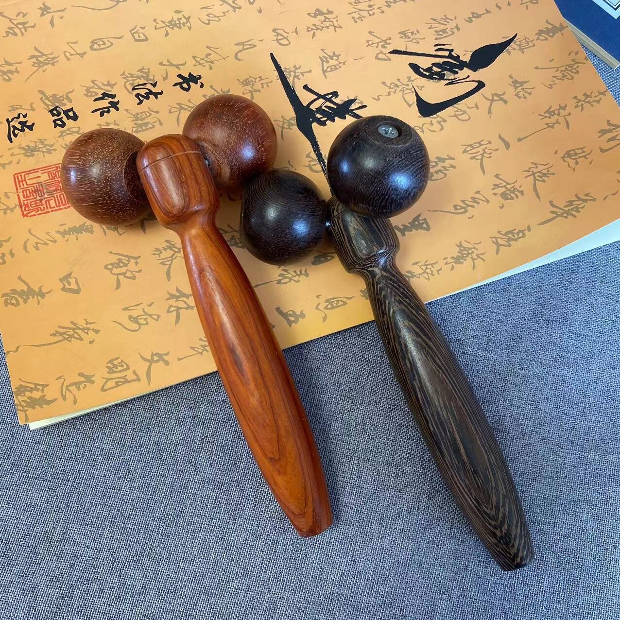 鸡翅木双球滚轮按摩器面部腿部全身美容按摩棒球木质瘦脸瘦脸神器