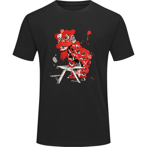 高端速干醒狮衣服舞狮队服DIY中国风狮子头T恤定制男女儿童装上衣