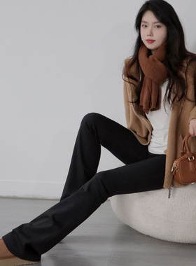 喇叭裤垂坠感黑色高腰鲨鱼路裤外穿加绒裤子新款爆款2023女秋冬