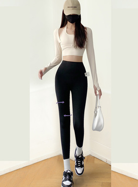 鲨鱼裤女外穿2023新款冬季加绒加厚黑色打底裤女高腰新款秋冬显瘦