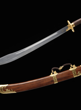 龙泉古铁斋宝剑青龙牛尾刀剑纯铜酸枝木武术单刀百炼花纹钢未开刃