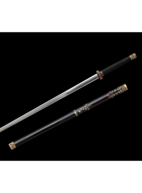 龙泉古铁斋刀剑螭虎螭龙秦剑双手长剑纯手工刀剑花纹钢宝剑未开刃