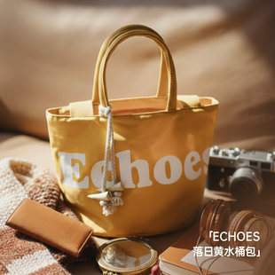 马登复古时尚手拎单肩黄色帆布水桶包斜挎包小个子单间手提包包女