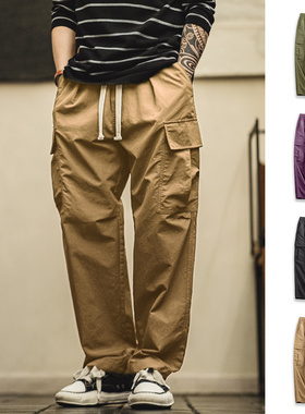 马登工装美式复古多口袋防水休闲裤紫色薄款户外宽松直筒裤男春