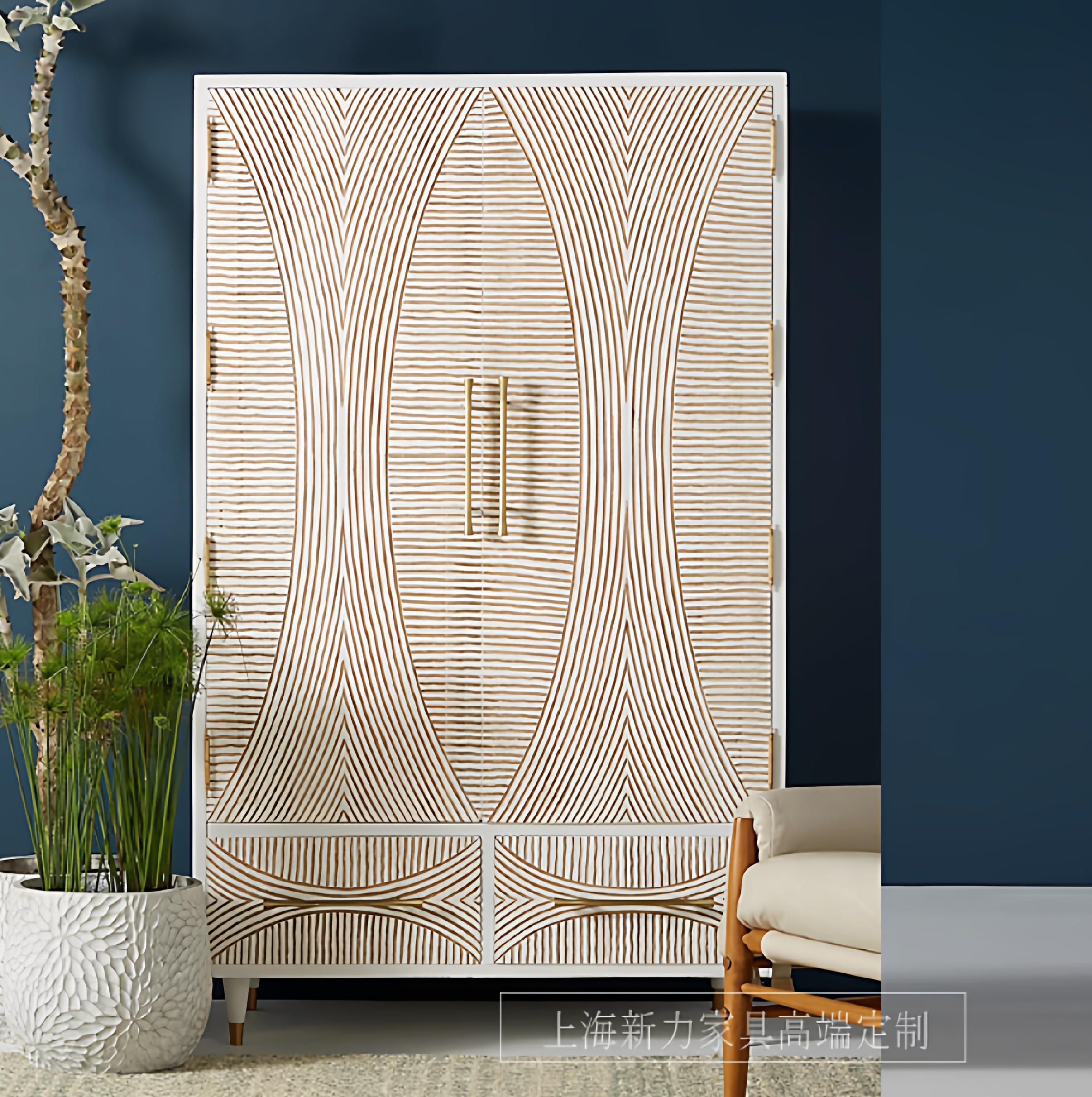 波西米亚白色衣橱双门实木浮雕大衣柜简约卧室家具设计感简约柜子