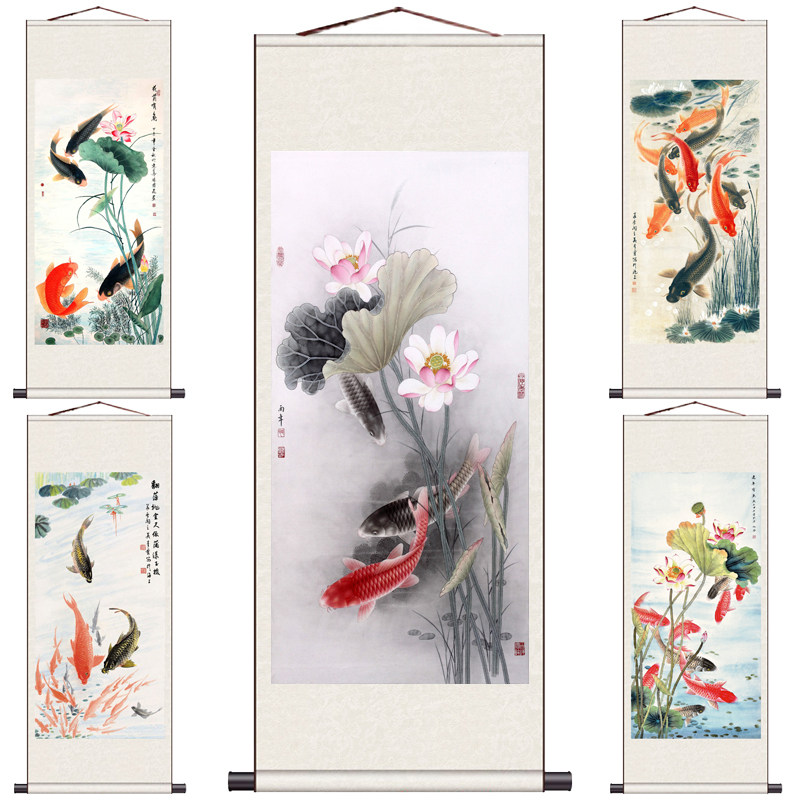 鲤鱼图花鸟画齐白石鱼九鱼图富贵有余招财图鸿运九鱼唐云八大山人