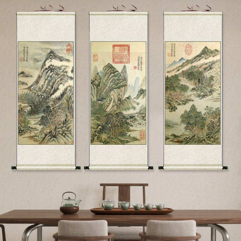 丝绸卷轴画杜甫诗意图客厅办公室装饰玄关画茶楼装饰画国画山水画