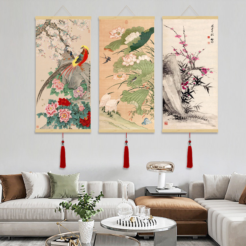 绢画前程似锦丝绸画卷轴画大吉大利字画松鹤图牡丹图花鸟画新中式