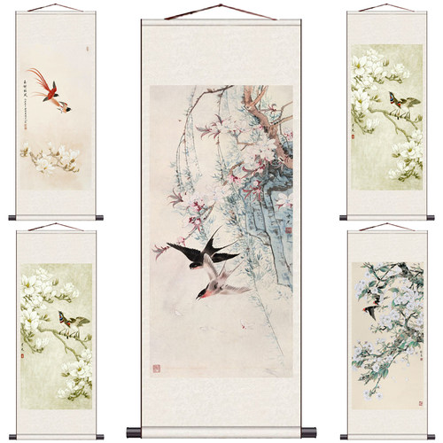 梨花双燕图丝绸画客厅古典成品