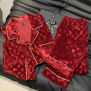 结婚情侣睡衣红色秋冬季珊瑚绒长袖男女士本命年金丝绒家居服套装