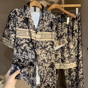 男士睡衣夏季冰丝短袖三件套高级感2025新款睡衣男款丝绸家居服男