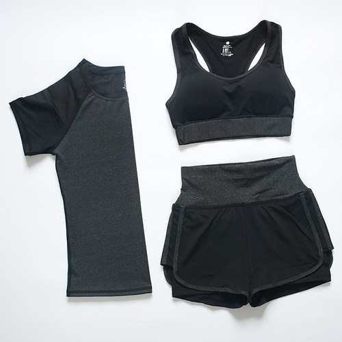 茹岑瑜伽服女健身房专业跑步套装韩版修身显瘦速干衣春夏季跑步服