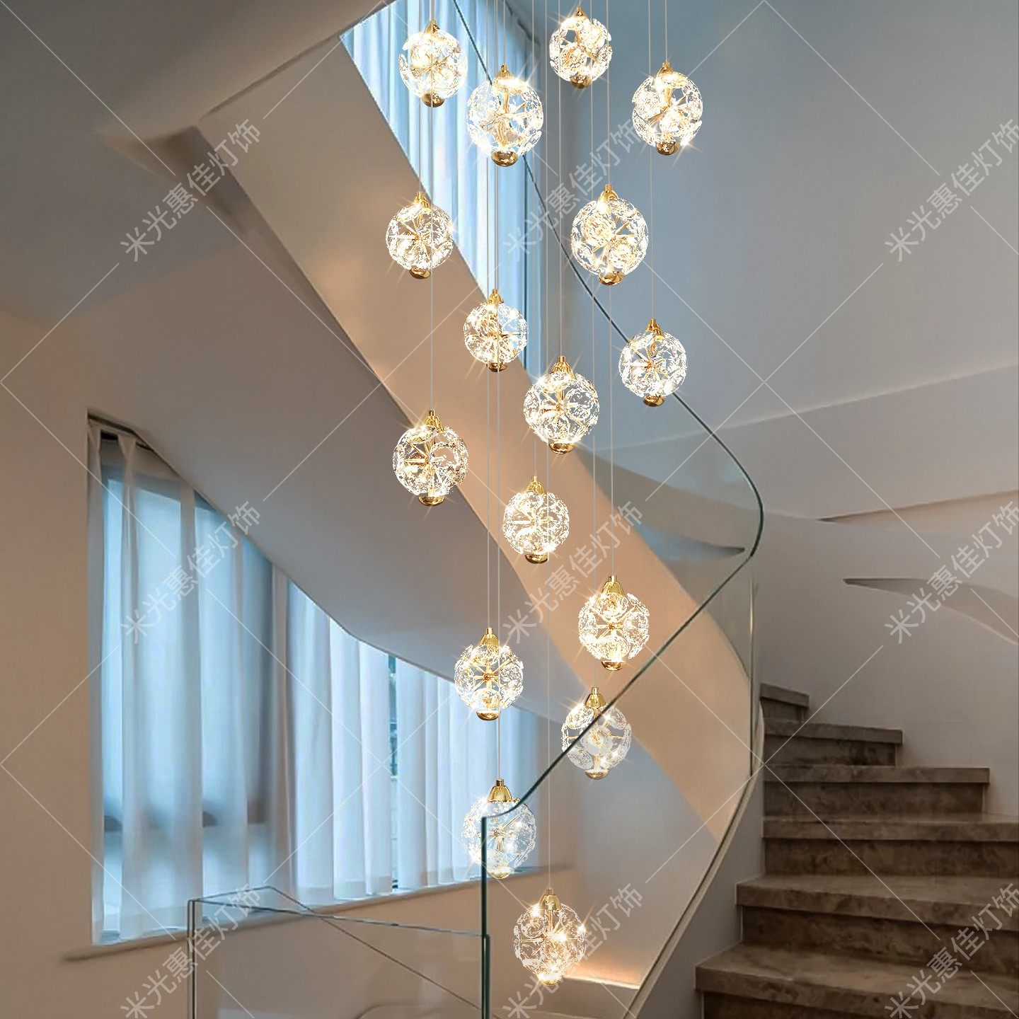旋转楼梯间挑空长吊灯轻奢高级感水晶复式楼别墅小loft公寓客厅灯,家装灯饰光源,LOFT/复式住宅/楼梯吊灯,淘宝优惠券,粉丝福利购,淘宝优惠卷