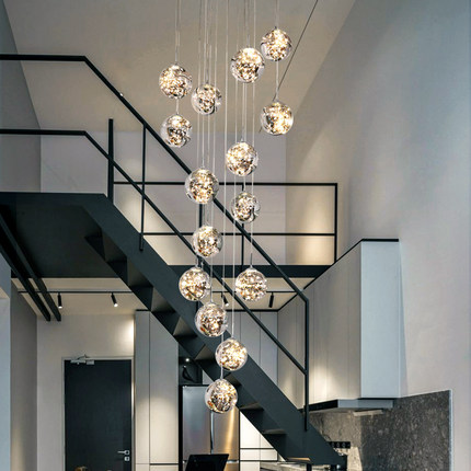 旋转楼梯间灯中空长吊灯挑高客厅小loft公寓现代别墅复式楼楼中楼