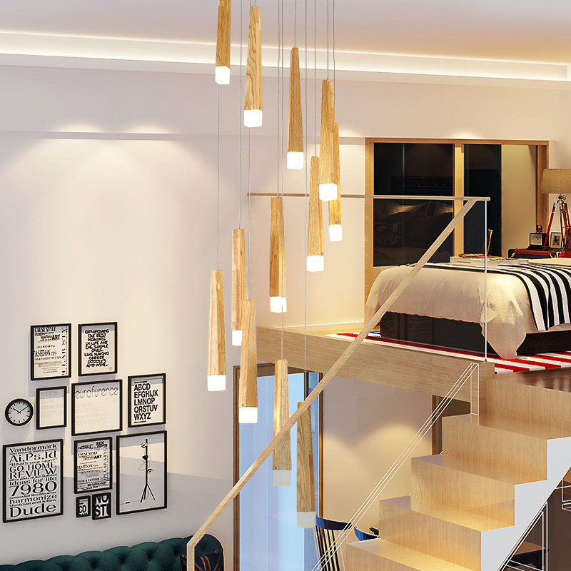 小复式楼loft公寓客厅灯楼梯间挑空吊灯实木原木奶油风中古风原木,家装灯饰光源,LOFT/复式住宅/楼梯吊灯,淘宝优惠券,粉丝福利购,淘宝优惠卷