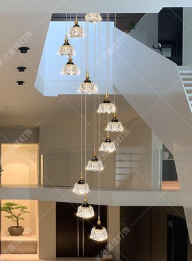 轻奢楼梯间挑空吊灯复式楼大灯loft公寓2025年新款别墅旋转长吊灯