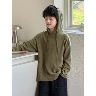 儿童连帽卫衣2026秋装新款韩版男童纯色上衣复古潮搭女孩套头衣服