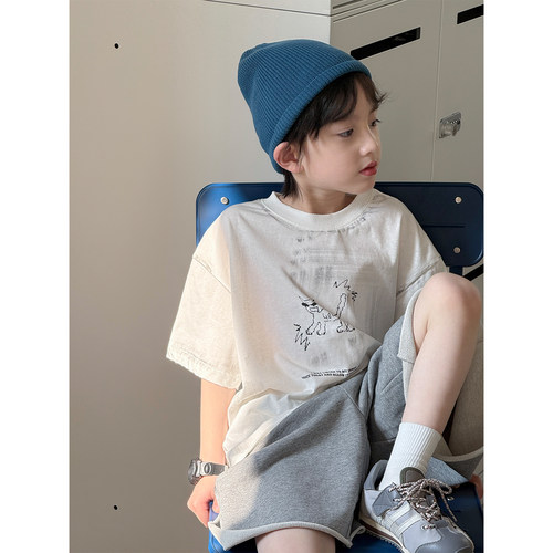 儿童印花短袖t恤男童夏装中小童宽松卡通上衣2026夏季新款童装潮t