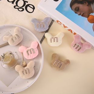 金线字母M熊头彩色毛绒公仔立体充棉熊头diy发饰胸针配件 新品