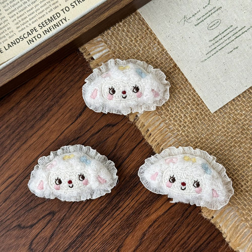 儿童充棉布艺蕾丝花边小羊发夹发圈侧边刘海BB夹装饰胸针挂件配件