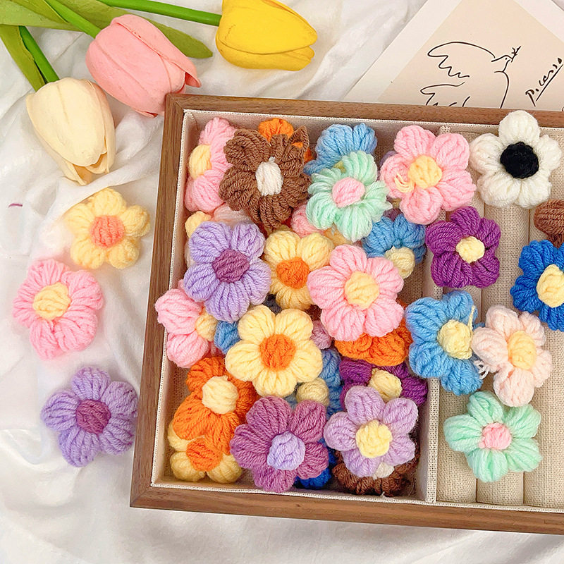 手工毛线小花可爱五瓣花手钩花DIY手工包包服装发饰配件