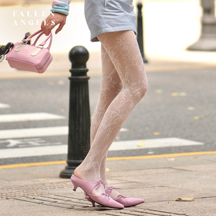 FallenAngels 艾蜜莉 蕾丝白丝袜渔网蕾丝袜防勾丝白色复古连裤袜