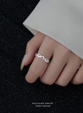s925纯银“无穷的爱”链条戒指女轻奢感冷淡风小众设计开口戒