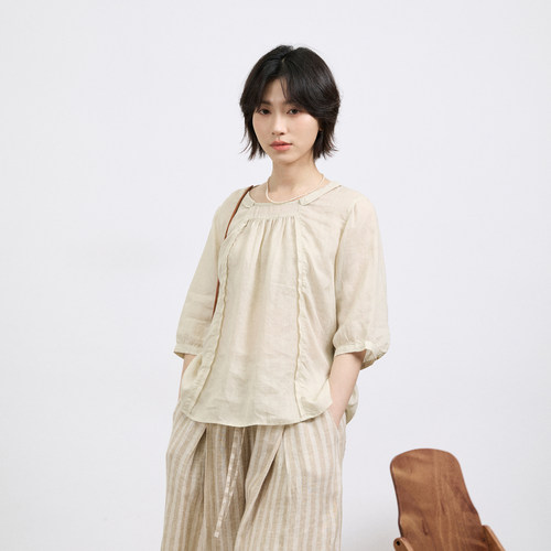 【拙外 7/13新品 00:00AM】短袖苎麻衬衫设计感宽松薄款翻领上衣