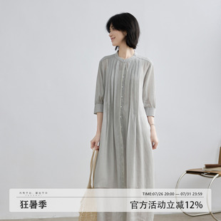 拙外【须臾】2026巨好看的裙子新中式圆领七分袖高级感苎麻连衣裙