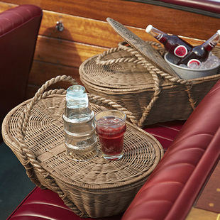 露营旅行桌子手提篮天然藤编野餐箱酒水餐具收纳篮户外野炊食物篮