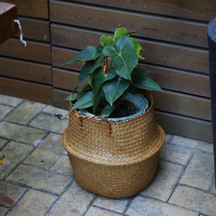 手提草编花篮大尺寸软花筐格调花店用装 饰插花器绿植鲜花盆收纳篮
