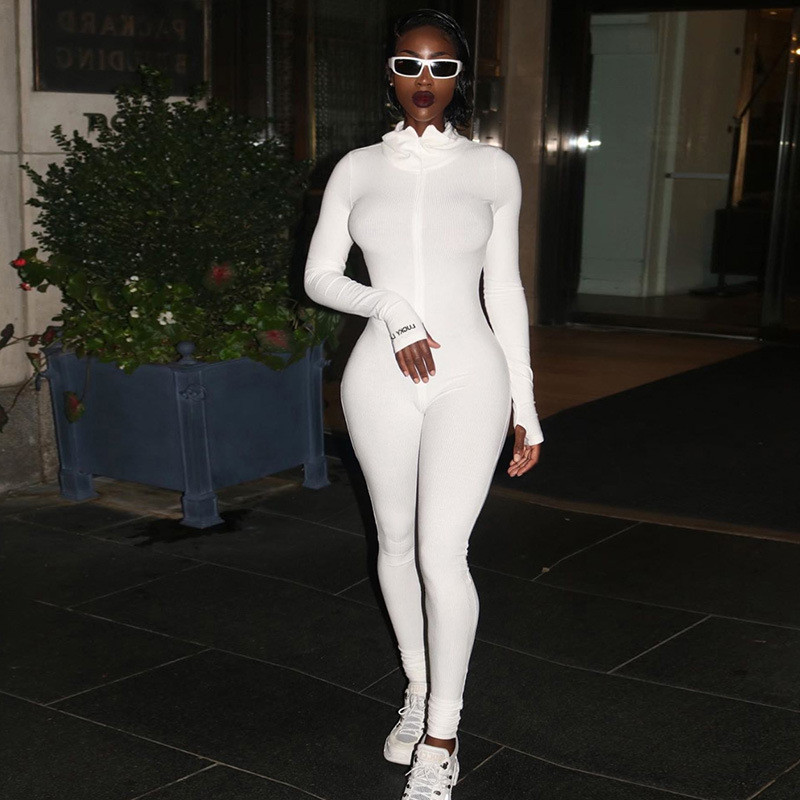 2025欧美新款春秋新款跨境女装高领刺绣休闲修身连体5分裤套装女