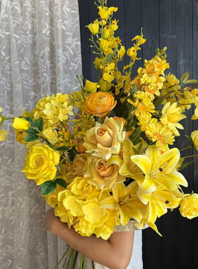 黄色系婚礼仿真花室内软装插花花材户外造景假花花艺橱窗布置摆件