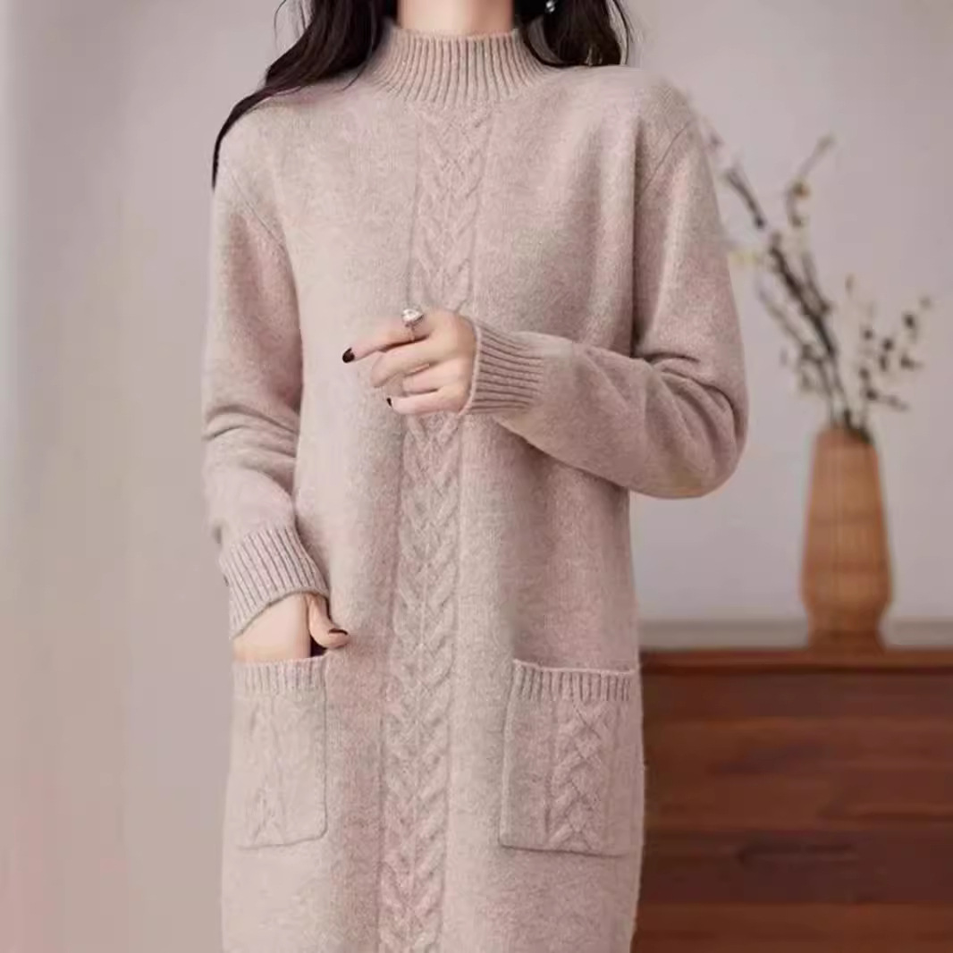 小清新连衣裙女秋冬韩版宽松休闲学院风中长款针织毛衣裙打底外搭