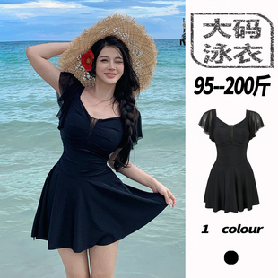 大码 泳衣女连体保守高级黑色微胖遮肉显瘦遮肚绝美泡温泉女士泳装