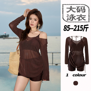 温泉泳衣女2025新款高级感大码三件套微胖女士遮肉泡汤绝美比基尼