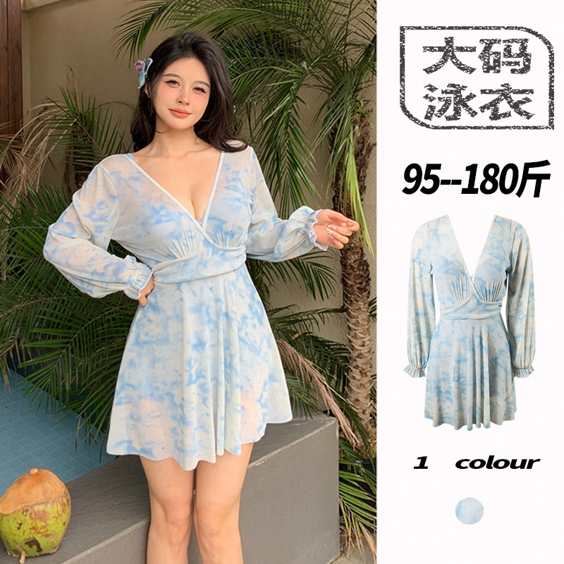 钢圈泳衣女大码长袖连体高级感V领性感大胸微胖遮肉遮肚子泡温泉,运动/瑜伽/健身/球迷用品,连体泳衣,淘宝优惠券,粉丝福利购,淘宝优惠卷