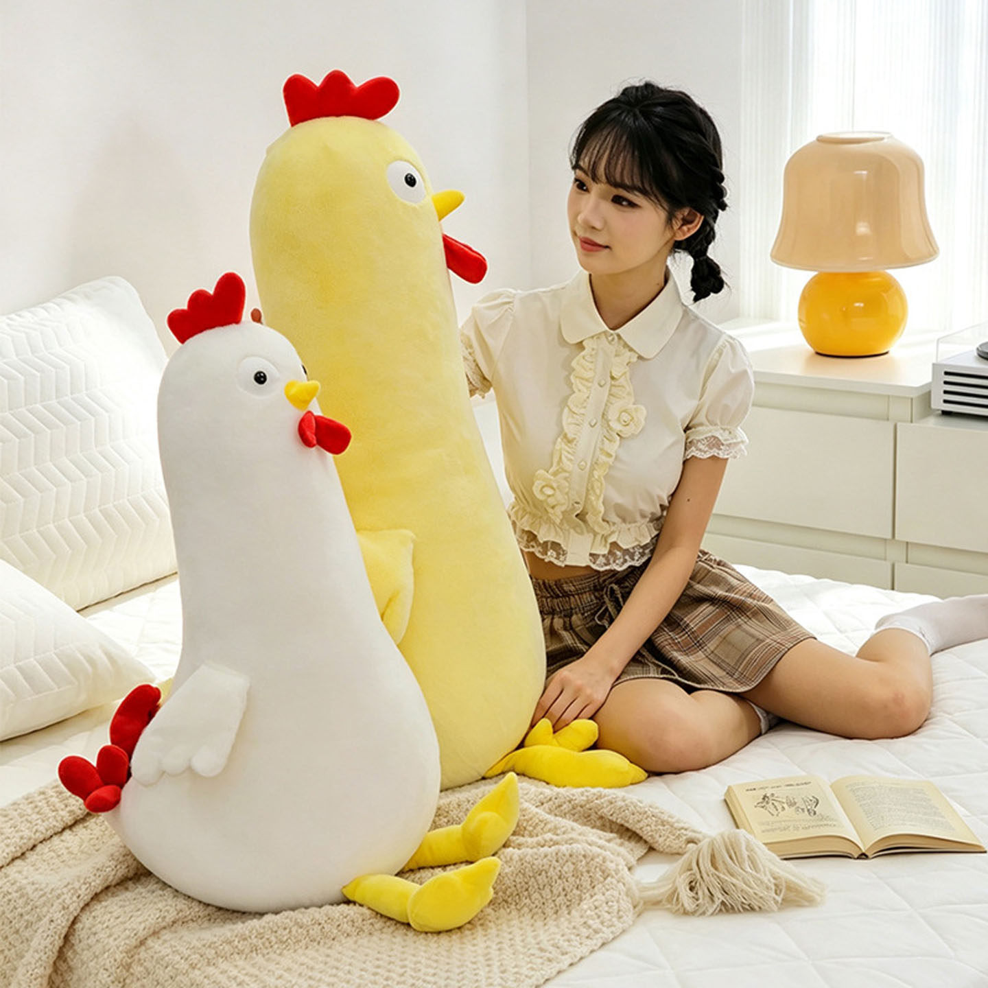 长条小鸡毛绒玩具夹腿抱枕玩偶