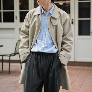 MRA男装 华达呢巴尔玛肯风衣中长款叠门襟重磅浴血黑帮大衣外套春