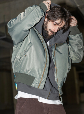 MRA男装美式MA1飞行员夹克棉服翻领夹棉衣短款工装棒球服外套潮冬