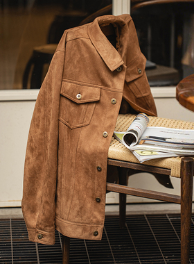 MRA男装type3麂皮绒夹克美拉德翻领宽松显瘦棕色短款工装外套男春