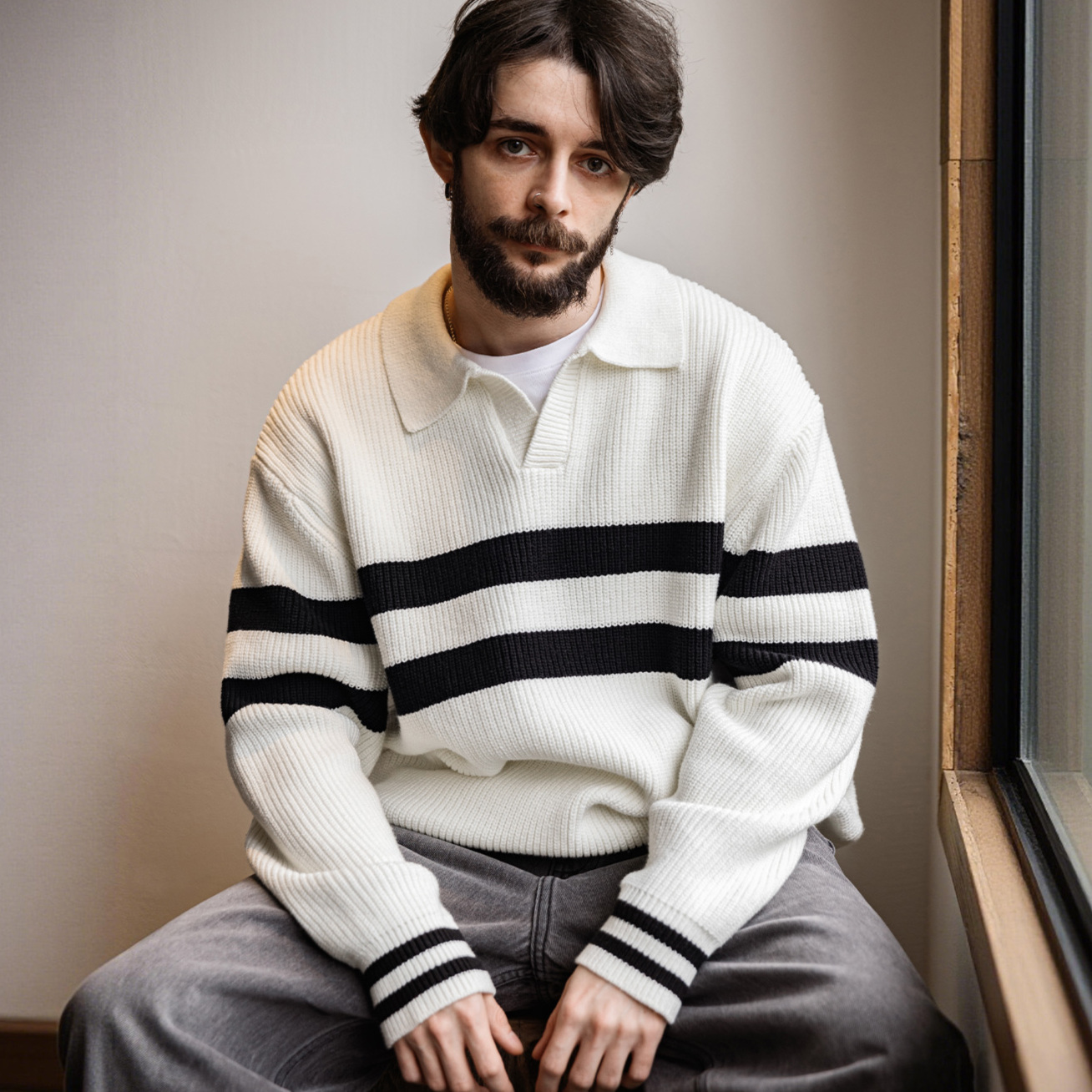 【MRA海鸥领POLO毛衣】V领针织衫