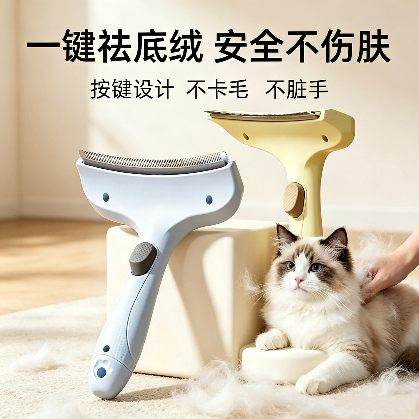 猫毛梳猫咪去浮毛梳宠物底绒梳毛发打薄梳猫狗通用梳毛神器不伤肤