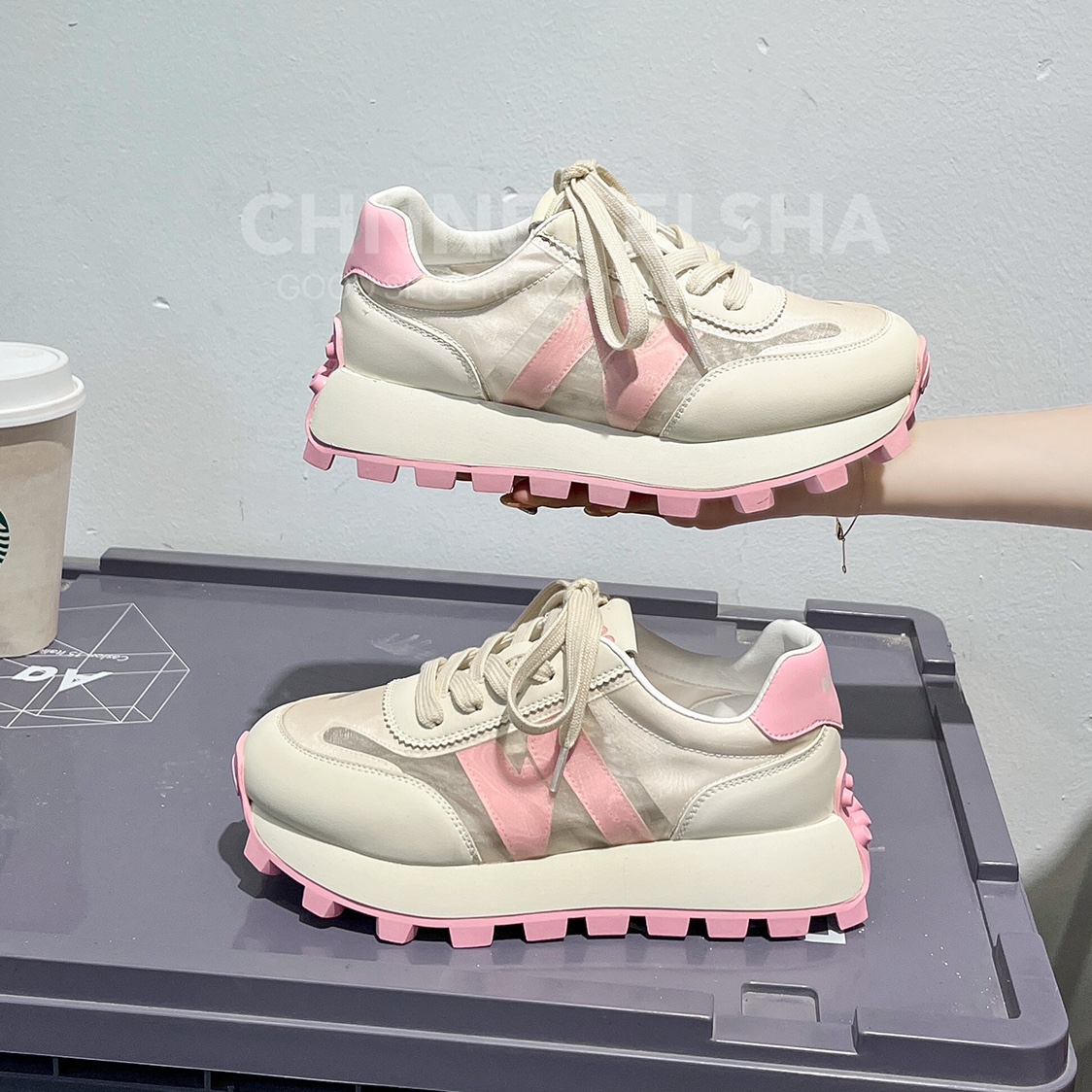 欧洲站真皮透网阿甘鞋女2025春夏新款透气休闲运动鞋厚底老爹鞋潮