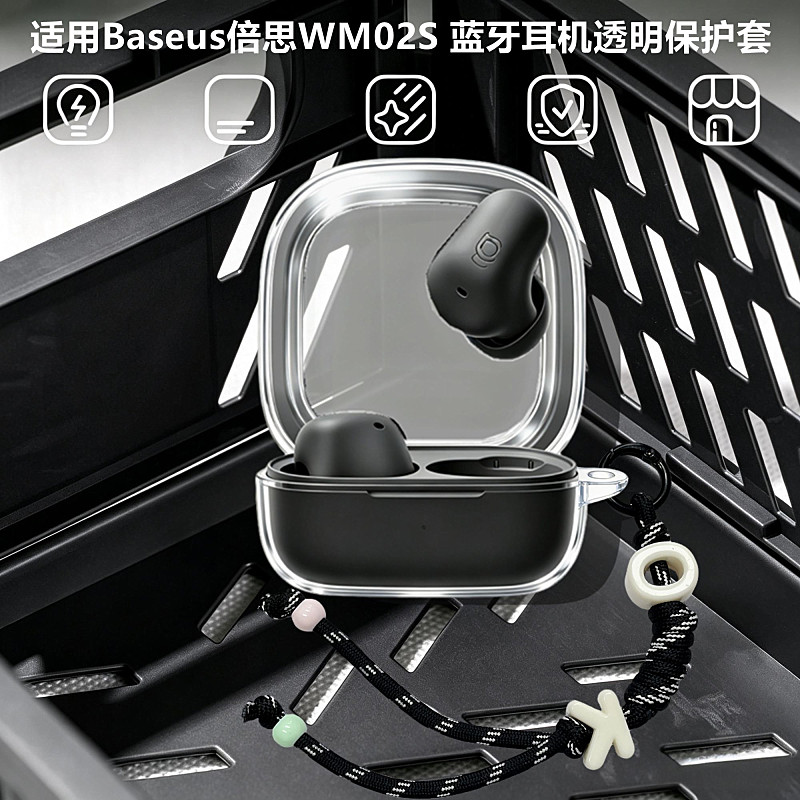 适用倍思WM02S蓝牙耳机透明保护壳倍思WM02S耳机套倍思WM02S耳机保护套简约透明分离式套防摔透明软壳