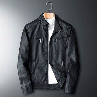 潮男机车皮衣男士pu皮夹克男款外套加绒韩版修身2023新款青年帅气