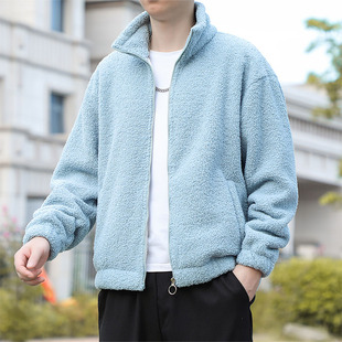 颗粒绒纯色卫衣外套男士秋冬季潮牌宽松加绒保暖立领学生百搭开衫